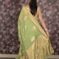 Rajwada Light Green Woven Cotton Blend Saree With Unstitched Blouse For Women