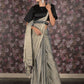 Rajwada Grey Crushed Crepe Saree with Unstitched Blouse and Waist Belt for for Women