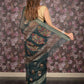 Rajwada Dark Green Block Printed Cotton Blend Saree with Unstitched Blouse for Women