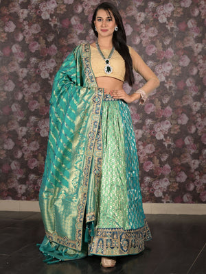 Rajwada Teal Dual Tone Woven Semi Stitched Net Lehenga Set With Dupatta And Unstitched Blouse For Women