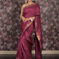 Rajwada Purple Block Printed Silk Blend Saree With Unstitched Blouse For Women