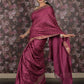 Rajwada Purple Block Printed Silk Blend Saree With Unstitched Blouse For Women