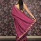 Rajwada Purple Block Printed Silk Blend Saree With Unstitched Blouse For Women
