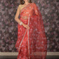 Rajwada Red Floral Printed Embroidered Organza Saree with Unstitched Blouse for Women