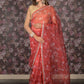 Rajwada Red Floral Printed Embroidered Organza Saree with Unstitched Blouse for Women