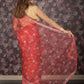 Rajwada Red Floral Printed Embroidered Organza Saree with Unstitched Blouse for Women