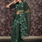 Rajwada Green Floral Embroidered Organza Saree with Unstitched Blouse for Women