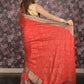 Rajwada Red Silk Blend Saree With Unstitched Blouse For Women