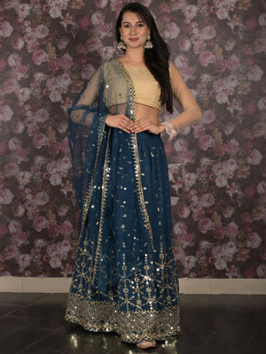 Rajwada Teal Sequins Embroidered Lehenga Set With Dupatta And Unstitched Blouse For Women