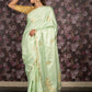 Rajwada Light Green Woven Satin Saree With Unstitched Blouse For Women