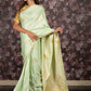 Rajwada Light Green Woven Satin Saree With Unstitched Blouse For Women