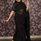 Rajwada Black Georgette Sequins Saree with Unstitched Blouse & Belt for Women