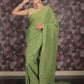 Rajwada Green Crushed Cotton Blend Saree With Unstitched Blouse For Women