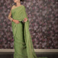 Rajwada Green Crushed Cotton Blend Saree With Unstitched Blouse For Women