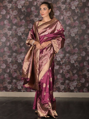 Rajwada Purple Silk Blend Saree With Unstitched Blouse For Women