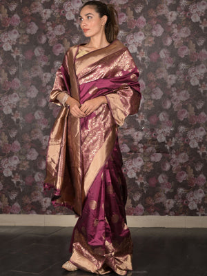 Rajwada Purple Silk Blend Saree With Unstitched Blouse For Women