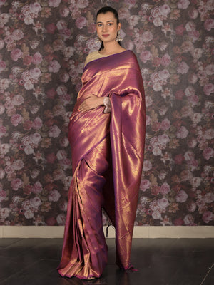 Rajwada Purple Woven Silk Blend Saree With Unstitched Blouse For Women
