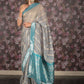 Rajwada Grey Printed Soft Net Saree with Unstitched Blouse for Women