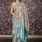 Rajwada Grey Printed Soft Net Saree with Unstitched Blouse for Women