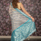 Rajwada Grey Printed Soft Net Saree with Unstitched Blouse for Women
