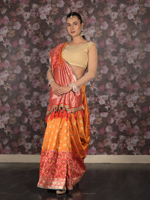 Rajwada Yellow Silk Blend Woven Saree With Unstitched Blouse For Women