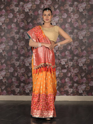 Rajwada Yellow Silk Blend Woven Saree With Unstitched Blouse For Women