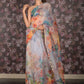 Rajwada Light Blue Floral Printed Organza Saree with Unstitched Blouse for Women