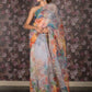 Rajwada Light Blue Floral Printed Organza Saree with Unstitched Blouse for Women