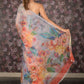 Rajwada Light Blue Floral Printed Organza Saree with Unstitched Blouse for Women