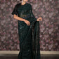Rajwada Dark Green Georgette Sequins Embroidered Saree With Unstitched Blouse For Women