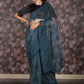 Rajwada Teal Embroidered Net Saree with Unstitched Blouse for Women