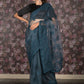 Rajwada Teal Embroidered Net Saree with Unstitched Blouse for Women