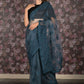Rajwada Teal Embroidered Net Saree with Unstitched Blouse for Women