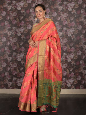 Rajwada Pink Cotton Blend Woven Saree with Unstitched Blouse for Women