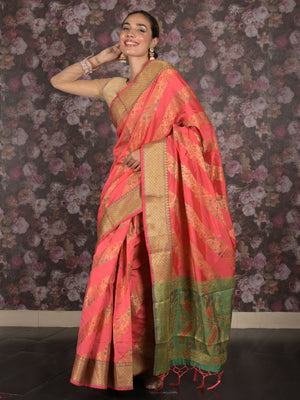 Rajwada Pink Cotton Blend Woven Saree with Unstitched Blouse for Women
