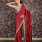 Rajwada Maroon Zari and Stone Embroidered Satin Saree with Unstitched Blouse for Women