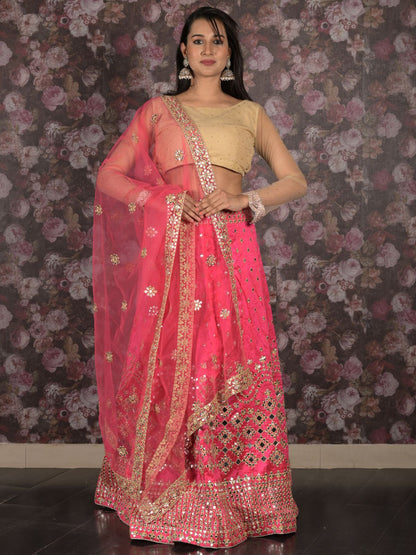 Rajwada Magenta Embroidered Semi Stitched Lehenga Set With Dupatta And Unstitched Blouse For Women