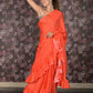 Rajwada Orange Sequins Embellished Crepe Saree With Unstitched Blouse For Women