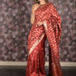 Rajwada Red Cotton Blend Woven Saree with Unstitched Blouse for Women