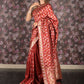 Rajwada Red Cotton Blend Woven Saree with Unstitched Blouse for Women