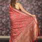 Rajwada Red Cotton Blend Woven Saree with Unstitched Blouse for Women