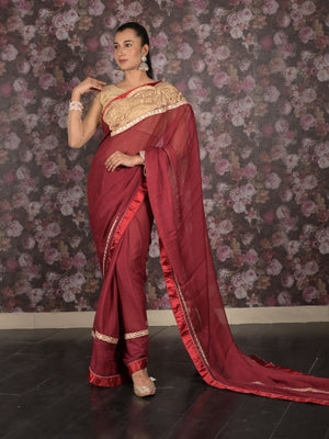 Rajwada Maroon Embroidered Georgette Saree Without Blouse For Women