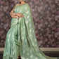 Rajwada Sea Green Woven Cotton Silk Blend Saree With Unstitched Blouse For Women