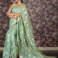 Rajwada Sea Green Woven Cotton Silk Blend Saree With Unstitched Blouse For Women