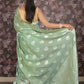 Rajwada Sea Green Woven Cotton Silk Blend Saree With Unstitched Blouse For Women