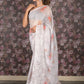 Rajwada White Printed Polyester Saree Without Blouse For Women