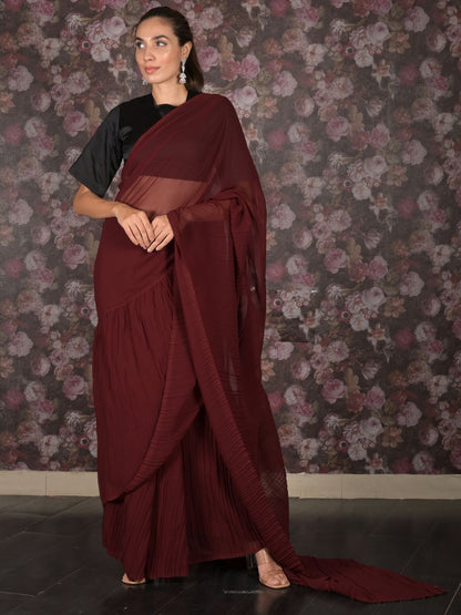 Rajwada Maroon Crushed Georgette Saree with Unstitched Blouse for Women