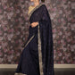 Rajwada Navy Blue Sequins Embroidered Silk Blend Saree with Unstitched Blouse for Women