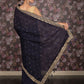 Rajwada Navy Blue Sequins Embroidered Silk Blend Saree with Unstitched Blouse for Women