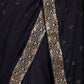 Rajwada Navy Blue Sequins Embroidered Silk Blend Saree with Unstitched Blouse for Women
